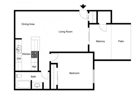 1 bed 1 bath floor plan at Metro 3610, California, 92505